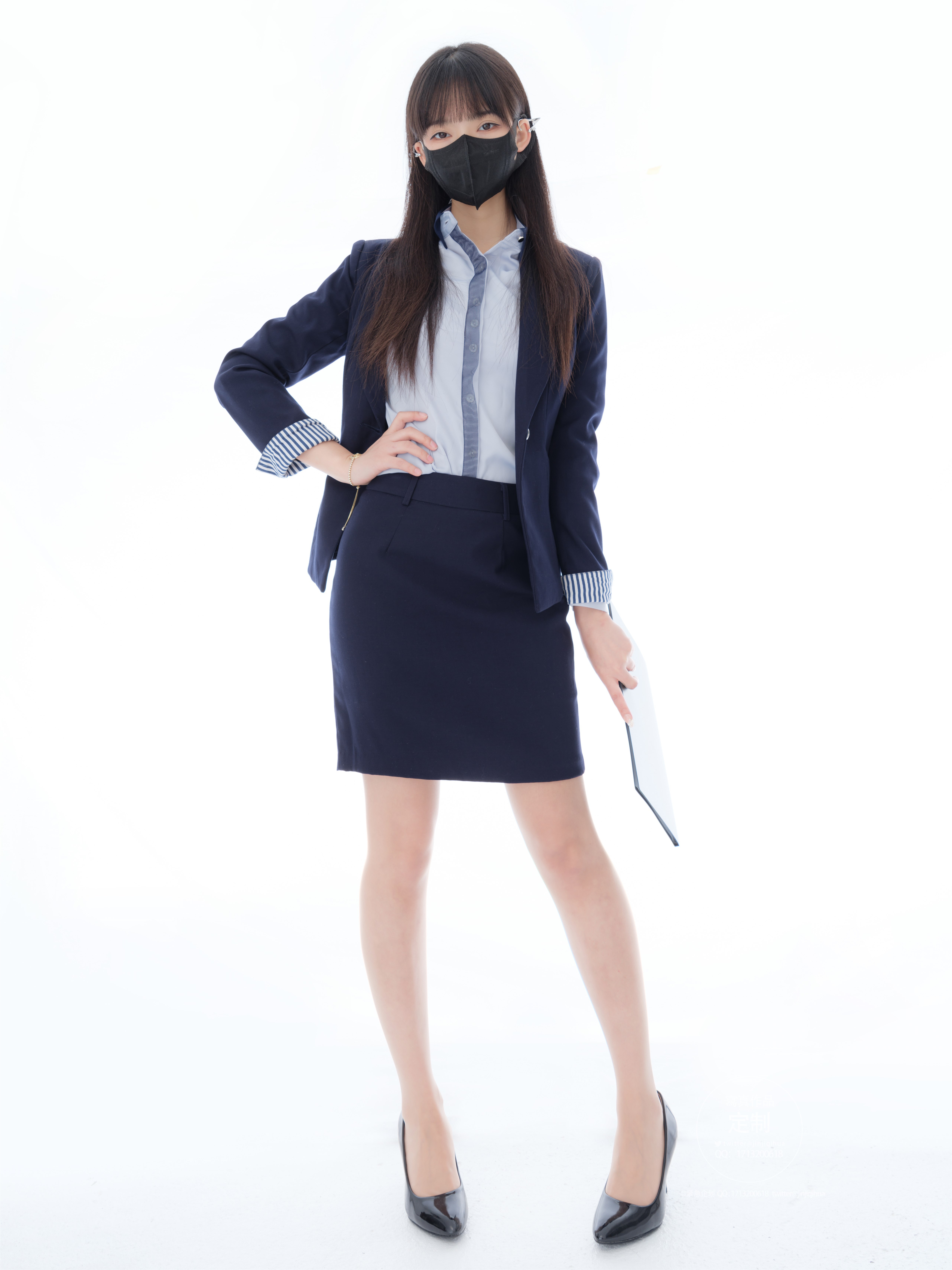 紧急企划 EX002 见希w 神秘口罩肉丝OL装图